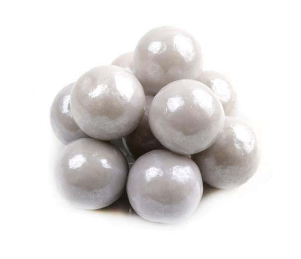 Albert's Pearl Silver Gumballs, .5 inch. 2lb 6-pack bulk. Smooth, classy wedding candy.