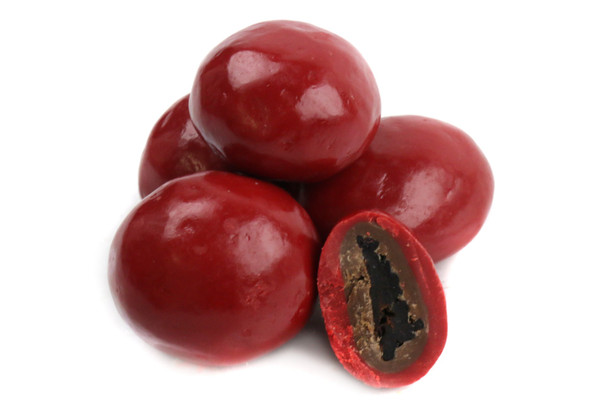 10 LB box of shiny red milk chocolate-covered tart cherries, approximately 800 pieces.