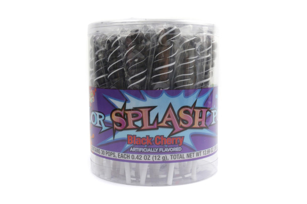 Black twist lollipops, 30 pieces per container, 6 containers. Individually wrapped black cherry candy.