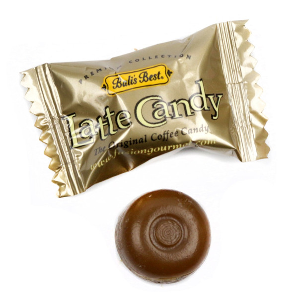 Balis Best Latte hard coffee candy, center-filled, brown & cream tones, 2.2LB bulk bag, approx 264 pieces.