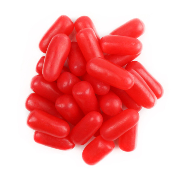 Six 5lb bulk bags of vibrant red Hot Tamales cinnamon candies. Chewy, spicy flavor. Made in USA.