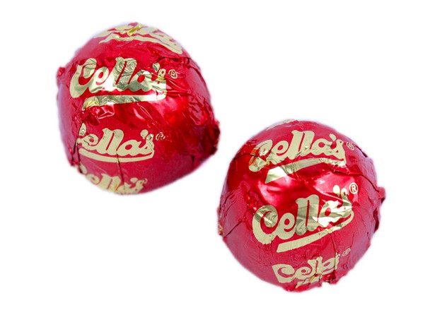 Cellas Chocolate Covered Cherries. 12 boxes, 72 pieces each. Silky brown milk chocolate, rich red liquid-filled cherries.