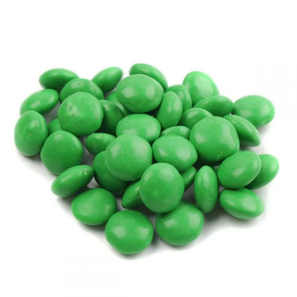 Dark green chocolate gems, approx 400 per pound. Crunchy candy shell surrounds rich milk chocolate, Georgia Nut.