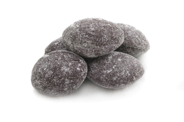 Claey's Black Licorice Hard Candy, 10 LB bulk box. USA-made, many glossy black, individual hard candy pieces.