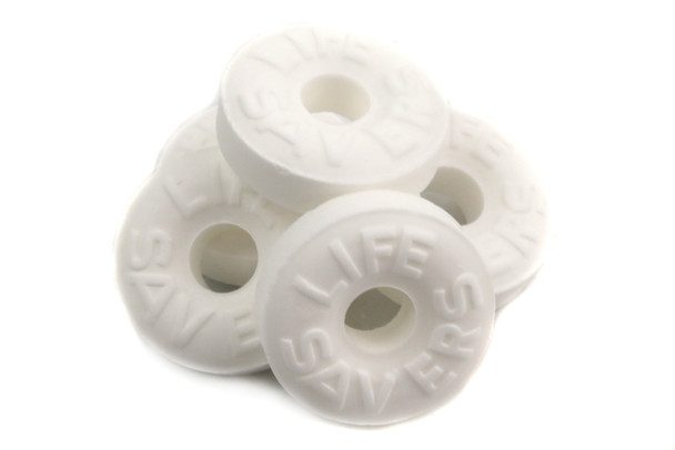 Lifesavers Pep-O-Mint white round mint candies, 12 individually wrapped blue & white rolls, 6.25oz.