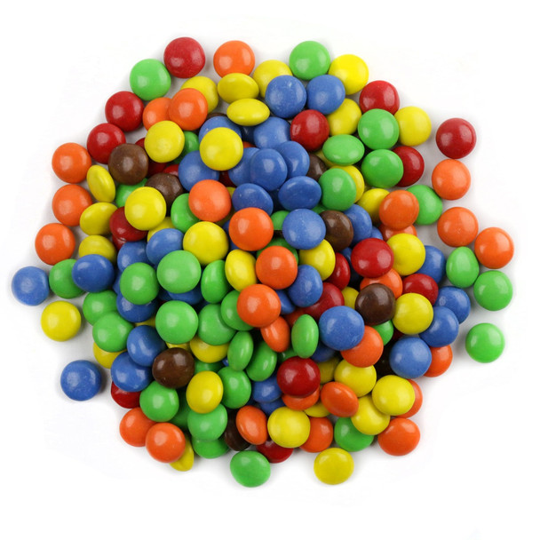 Milk Chocolate Mini Gems, 30LB case, vibrant rainbow colors, tiny candies ideal for buffets and dessert toppings.