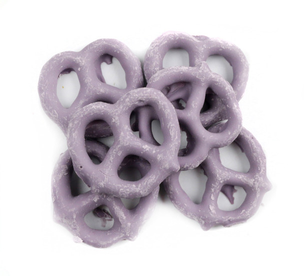 15lb box mini raspberry yogurt pretzels. Sweet pink coating, approximately 90 per pound.