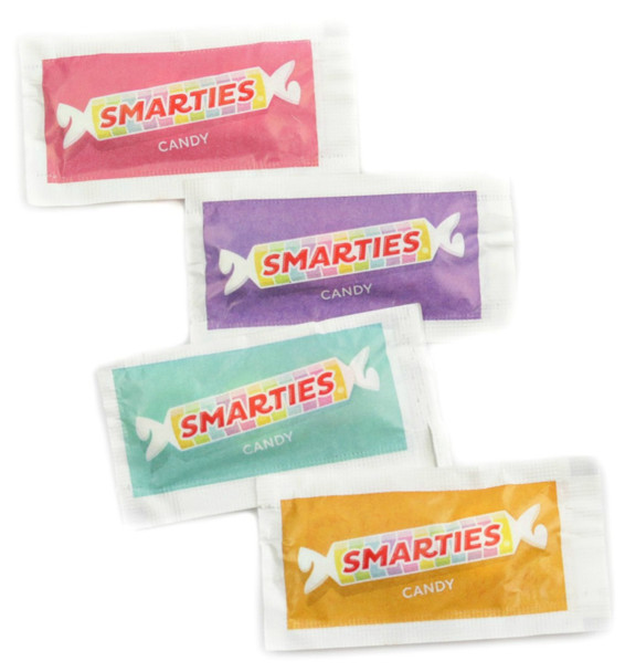 20.7lb bulk Smarties Funsize, individually wrapped pastel candies, great for Easter egg hunts.