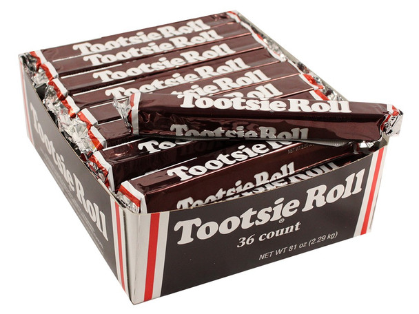 Bulk Tootsie Roll large brown candy bars, 8 packs of 36 pieces, total 288 chocolatey bars.
