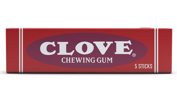 24 bulk boxes of Clove Gum, each with 20 packs of 5 sticks. Classic red and brown packaging.