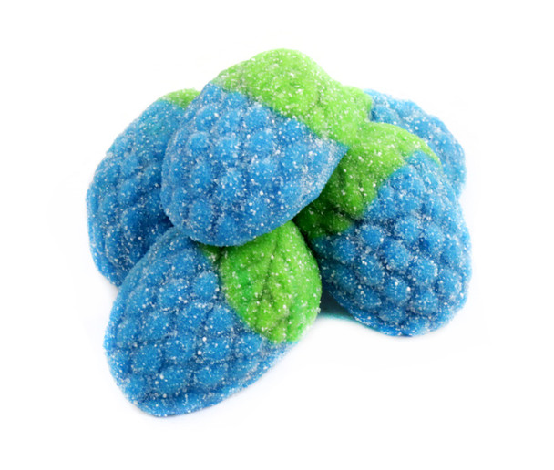 Vibrant blue raspberry sour gummies, coated in sparkling sour sugar. 2.2 LB of sweet and tangy candy.