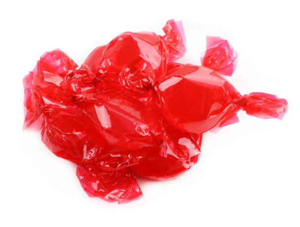 Bright red, bold, spicy cinnamon hard candy discs, individually wrapped. Bulk 6 x 6lb bags, 36 lbs total.