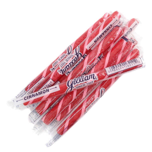 80 Gilliam Old Fashioned Cinnamon hard candy sticks, individually wrapped, beautifully striped, 5-inch length.