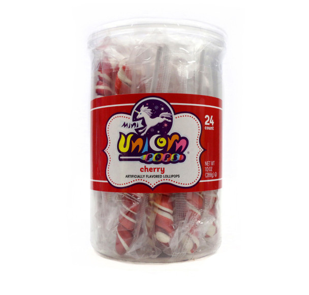 6 packs of 24 red mini unicorn lollipops, 144 total, individually wrapped cherry candy by Adams Brooks.
