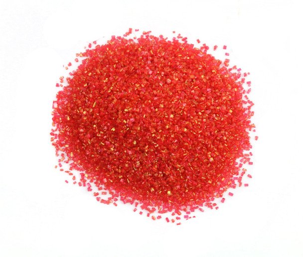 Sprinkle King vibrant red sanding sugar, fine sugar crystals for baking and dessert decorating, perfect for Valentine's Day.