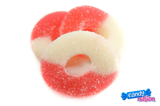 Rosy red Gummy Watermelon Rings, 4.5 LB 4 Count. Refreshing watermelon taste.
