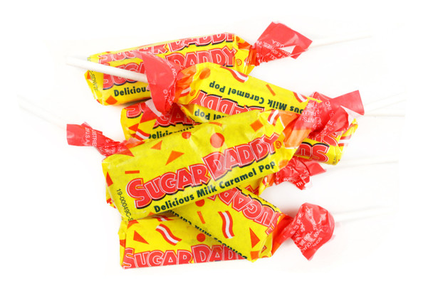 Mini Sugar Daddy caramel lollipops, 20lb bulk case, approx 660 old fashioned candies.