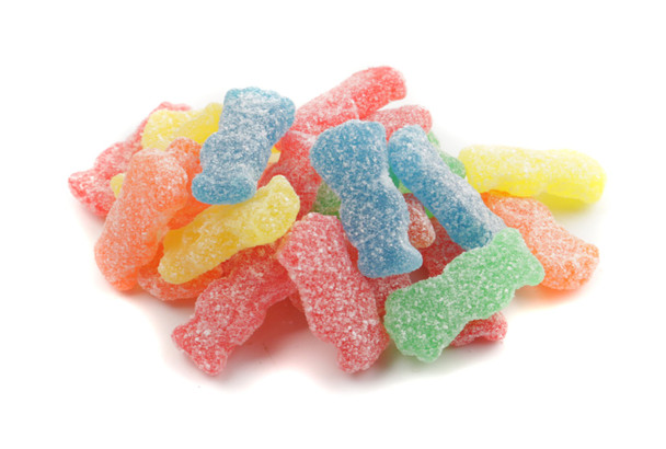 Sour Patch Kids candy, 1.8lb, 4 packs. Assorted green, red, orange, yellow chewy sour then sweet candies.