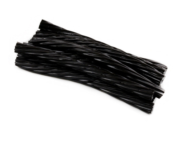 Jumbo black licorice twists candy, 8oz bag. Classic black licorice twists, USA made.