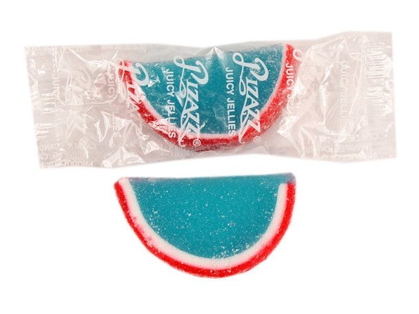 Blue Raspberry Jelly Fruit Slices, soft, sweet, individually wrapped. Bulk 20lb candy, Gluten-Free, Kosher.