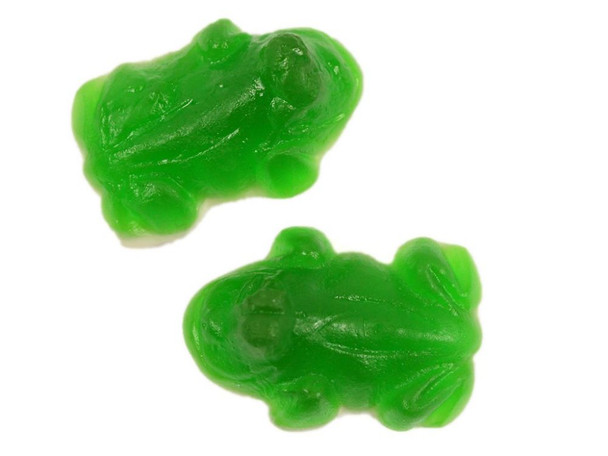 Vidal Gummy Green Frogs candy, bright green, fruity flavor, 6/4.4LB wholesale bulk case.