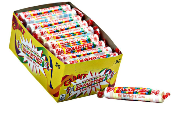 Colorful Giant Smarties, 576 individually wrapped super-sized candy rolls, 16 packs of 36 count.