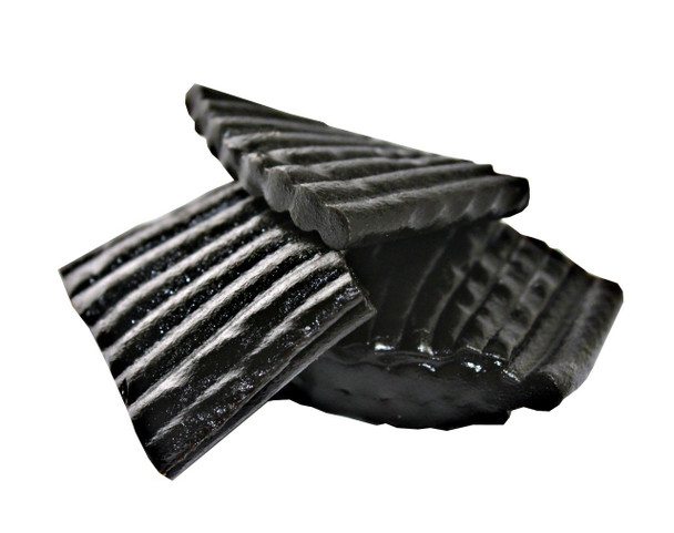 Black Licorice Tire Tracks, soft, chewy, unique tire track shape, 7.7 LB bulk bag, imported from Finland.