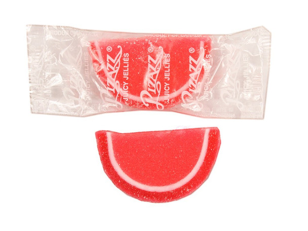 20lb bulk, red and white cherry jelly fruit slices, sugar-drenched, individually wrapped.