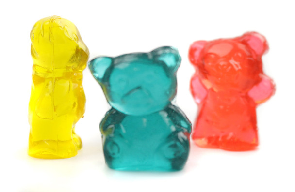 Colorful, chewy 3D Chubby Gummy Bears, assorted fruit flavors, large 2.2LB bag with many candies.
