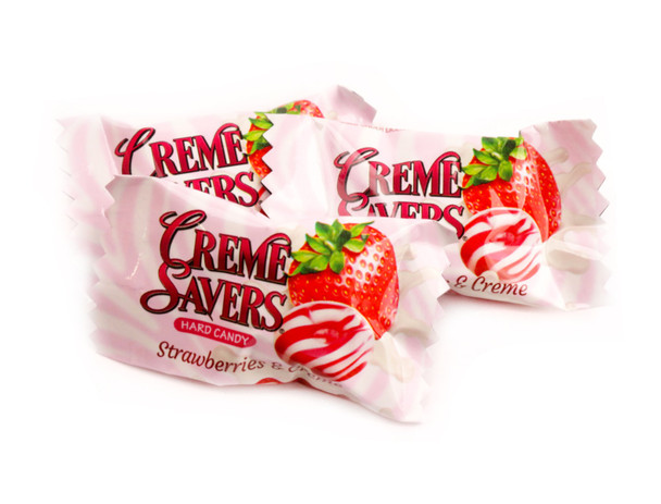 Creme Savers Strawberry & Creme Hard Candies, 12 pieces, 6.25oz. Pink & white swirls, individually wrapped.