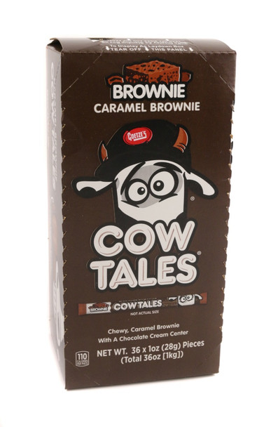Cow Tales Chocolate Brownie caramel candy, 12 boxes, 36 pieces each. Rich brown & cream flavors.