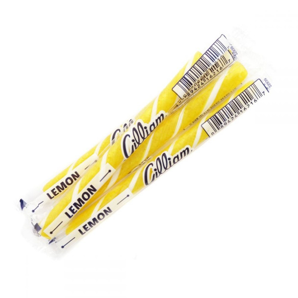 80 Gilliam Old Fashioned Lemon Hard Candy Sticks, vibrant yellow, individually wrapped, 5-inch retro candy.