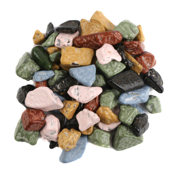 Chocolate Rocks Regular Mix, Kimmie Candy milk chocolate nuggets, dark & pastel candy shells, realistic rock look.