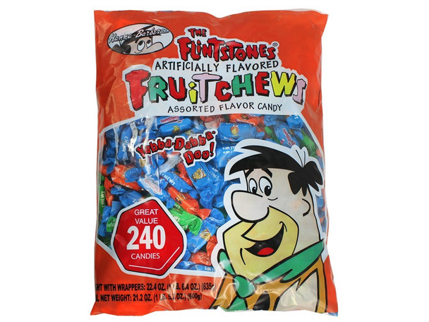 Flintstones Candy Fruit Chews, 18 bags, 240 count each. Individually wrapped, bright orange, green, blue character candies.