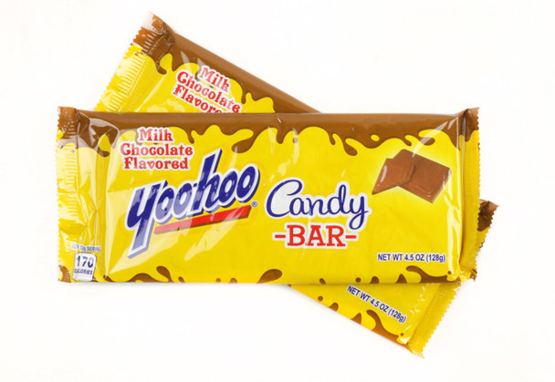 12 four-pack YooHoo Chocolate Bars, 4.5 oz each, rich chocolate brown color.