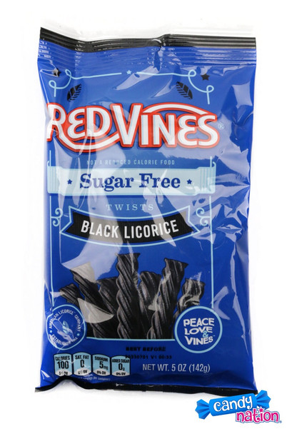 Black sugar free licorice twists, 12-pack, 5oz bags. Authentic taste, soft texture.