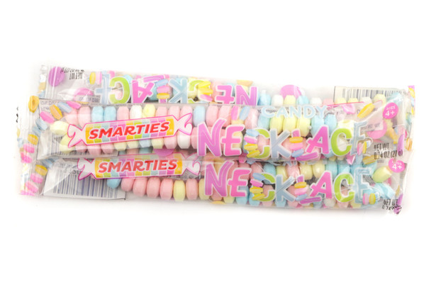 20lb box, 500 individually wrapped Smarties Candy Necklaces, colorful pastel candy beads on stretchy cords.