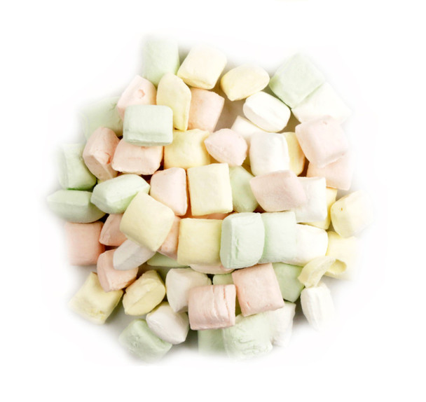 Assorted pastel pillow mints, soft, melt-in-your-mouth. 25lb box of approx 375 mints per pound.