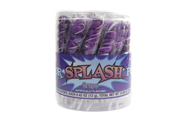 Purple and white twist lollipops, grape flavor. 2.5 inch, 30 individually wrapped pieces, 6 pack bulk.