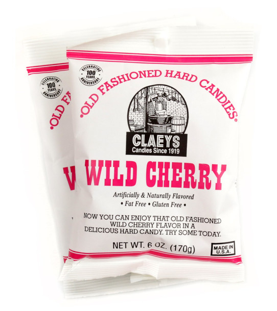 Claey's Wild Cherry Hard Candy Drops, 24x 6oz old fashioned bags, vibrant red, approximately 42 pieces per bag.