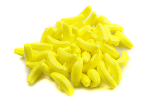 Bulk 24.7lb Bananarama yellow banana-shaped candy, approximately 19,760 small pieces.