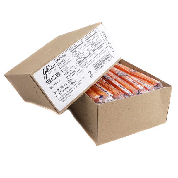 Gilliam Old Fashioned Orange stick candy. 80 vibrant orange retro hard candy sticks.