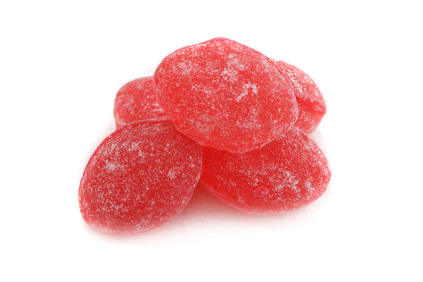 Claey's Raspberry Hard Candies, sugar sanded, bright red 10LB box.