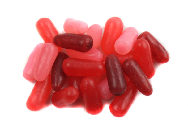 Bright red and pink Mike and Ike Red Rageous, 5oz 12 pack. Strawberry, fruit punch, cherry, raspberry, watermelon candy.