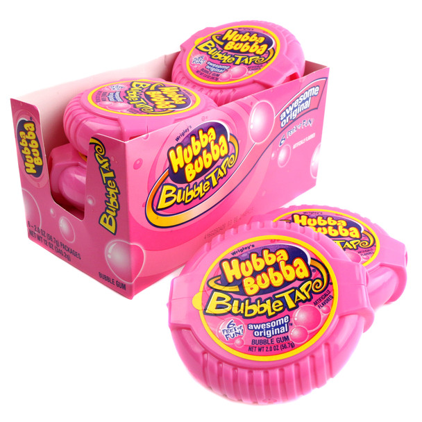 Hubba Bubba Bubble Tape Awesome Original pink bubble gum 6 pack, 6 FEET per roll. Classic retro chewy candy.