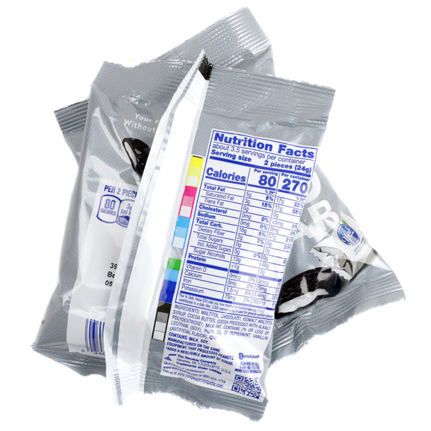 York Sugar-Free Peppermint Patties, 12-pack of 3oz bags. Dark chocolate rounds with crisp white peppermint. Minty, refreshing candy.