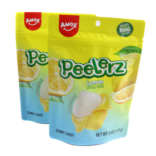 Green Peelerz Lemon Candy, 6oz bag, approx 36 soft chewy peelable gummies with bright citrus, sweet-sour flavor.