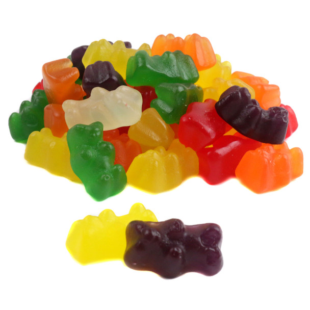 Vidal Sugar Free Gummy Bears, colorful mixed fruit flavors like red, orange, yellow, 26.4LB bulk.