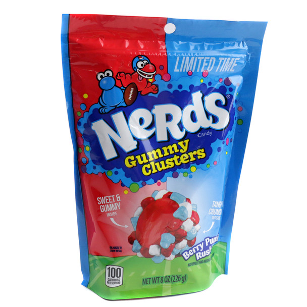 Nerds Clusters Berry Punch candy, colorful red, blue, crunchy Nerds on chewy gummies, bold berry flavor, approx. 200/lb.