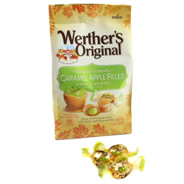 Werthers Caramel Apple Filled Hard Candy, 3x 9.4oz bags. Golden caramel shells, sweet-tart green apple filling.